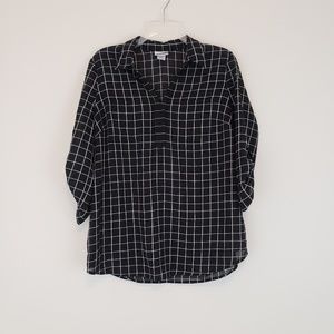 Maternity Black White Plaid Long Sleeve Blouse Motherhood Maternity Size Small